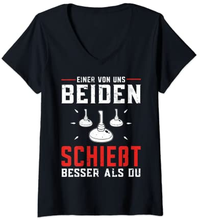 Damen Einer von uns beiden Eisstock Eistockschießen Stockschütze T-Shirt mit V-Ausschnitt