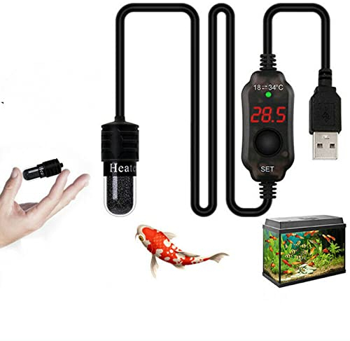 Mini Aquarium Heizung, 10W 5V 2A USB Aquarium Heizstab, Aquarium Heizer mit LED-Anzeige, Quarzglas Tauchthermostat für 3L Aquarium