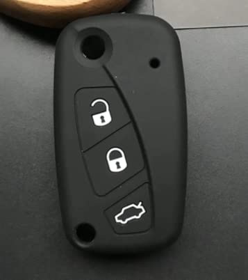 Silikon-Schlüsselcover kompatibel mit FIAT Panda, Grande Punto, Idea, Ducato, Doblò, Lancia Ypsilon, Musa - 3-Tasten Schlüssel-Schutzcover (Schwarz)