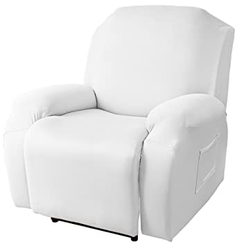 Fansu Funda de Sillón Relax 1 Plaza, Color sólido Elasticidad para Sillón Relax Funda Reclinable con Bolsillos Laterales, 4/6/8 Piezas Extraíbles y Lavables Fundas Protector (Blanco,1 Plaza)