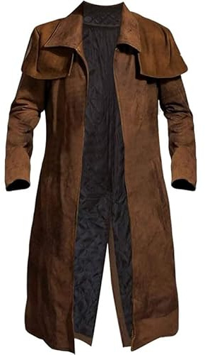 LP-FACON mens leather duster coat full length brown ncr ranger vegas cosplay cowboy duster coat