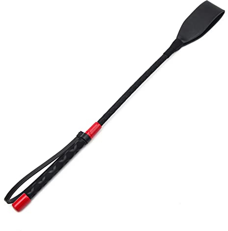 Zhichengbosi Horse Crop, Faux Leather Riding Crop With Anti-Slip Grip Gel Handle (red+black, 45cm)