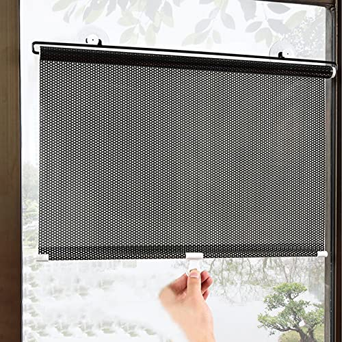 FENGSHOUU Verdunkelungsvorhang ohne Bohren,Saugnapf-Rollos,Einziehbarer Sonnenschutz Rollo Dachfenster Verdunkelung,Gardinen mit Saugnäpfen für Büro Arbeitszimmer Auto (W40xH125cm(16x49in),Black)