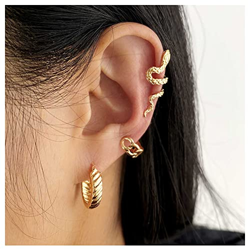 Inilbran Boho Geschichtet Schlange Ohr Manschette Wrap Ohrring Punk Schlange Knorpel Manschette Ohrring Vintage Schlangen Ohr Crawler Ohrringe Gold Fake Helix Knorpel Ohrringe Schmuck Für Frauen 1set