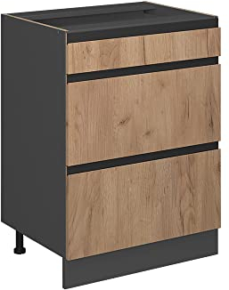 Vicco Mueble bajo de Cocina R-Line, Roble Dorado/Antracita, 60 cm En Forma de J, con cajones, sin encimera