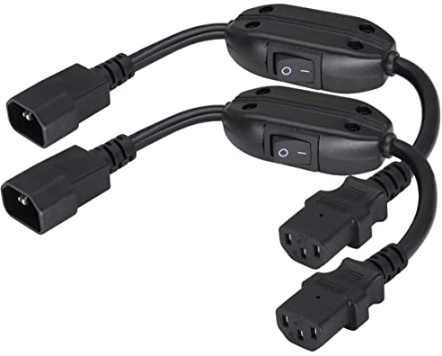 AAOTOKK IEC320 C14 Männer zu C13 Mutter Kabel,Mit Schalter(2Pack/1Fuß) | IEC320 C13 Innenkern zu C14 Außenkern PDU Verlängerungskabel,Für Computer, LED-Fernseher, Monitore、ScannerAndere Geräte