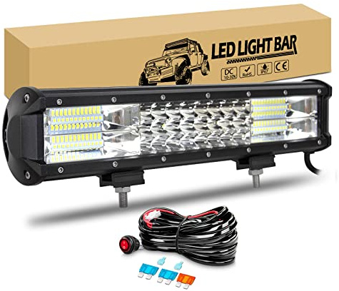 RIGIDON Barra Led 38 cm 15 216W Luz 4x4 Coche con 12V Cableado Kit | 6000K Blanco, IP67 Impermeable, Largo Alcance Barra Luminosas Led para 4x4 Coche Offroad Camión SUV ATV UTV Todoterreno Barco