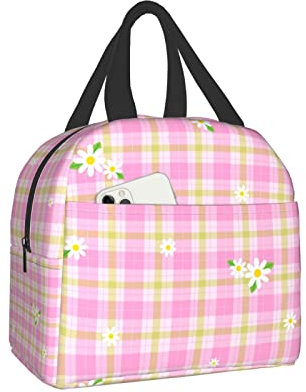 XVBCDFG Linda bolsa de almuerzo Kawaii con diseño de margaritas en color rosa y verde, reutilizable, para el trabajo, para pícnic, bolsas de compras con aislamiento para adultos, mujeres y hombres