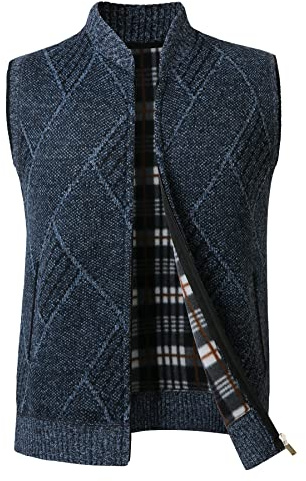 Btmpmcs Hombre Cárdigan Sin Mangas Chaleco de Punto Otoño Invierno Cálido Suéter con Forro Polar Clásico Caballero Jersey Chaqueta Prendas de Punto Pullover Elegante