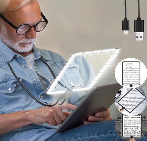 Hands Free Lupe mit Halsband & LED-Licht, 8x5 Großformatige Leselupe für Senioren mit Sehschwäche – Ideal für kleine Schrift und altersbedingte Augenschwäche