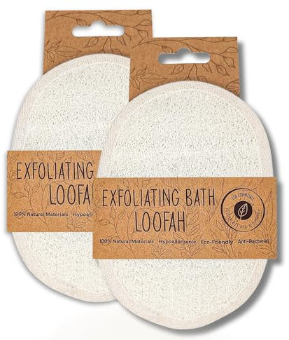 Natural Loofah Sponge Pads (2 Pack), Exfoliating Body Shower Scrubber for Men & Women, Used for Deep Cleansing and Soft Natural Body Scrubber, Eco-Friendly & Fully Biodegradable