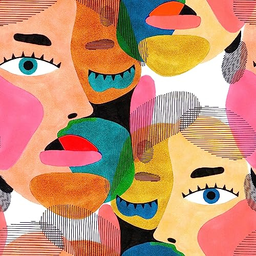 Papier peint moderne à décoller et à coller, 600 x 44,5 cm, motif visage humain abstrait, coloré, papier peint autocollant en vinyle pour salon, chambre à coucher