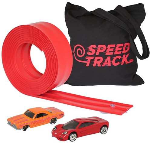 Speed Track 4m Flexible Toy Car Track with 2 Diecast Cars and Storage Bag - Indoor & Outdoor Flexible Race Track for Loops, Jumps, Ramps with Suction Cups for Windows, Doors Ideal for Boys, Girls