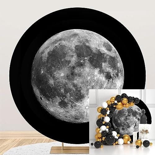 MIRRORANG Durchmesser 1,25m Rundes Sonnensystem Lunar Surface Backdrop 3D Druck Mond Fotografie Hintergrund Geburtstag Party Dekoration Kinder Erwachsene Portrait Studio Foto Requisiten, Polyester
