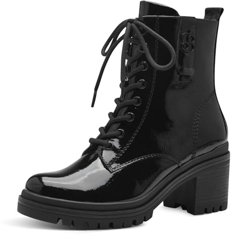 s.Oliver Damen Stiefeletten zum Schnüren mit Blockabsatz Herbst, Schwarz (Black Patent), 41 EU