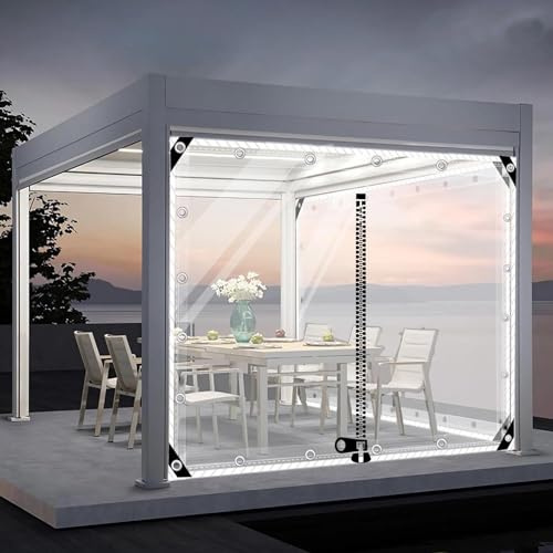 Suwooy wasserdichte Plane Mit Ösen,0.5mm PVC Transparente Plane Seitenteil,Outdoor Durchsichtige Plane Vorhänge,Pergola Pavillon Trennvorhänge Mit Reißverschluss,Wetterfest,L×H-3 * 2.2m(9.8 * 7.2ft)