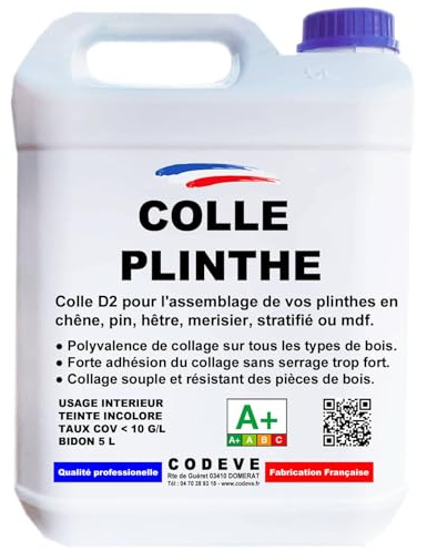 Colle Plinthe - Codeve Bois - 20L - Intérieur - Pour L'assemblage De Vos Plinthes En Chêne, Pin, Hêtre, Merisier, Stratifié Ou Mdf.