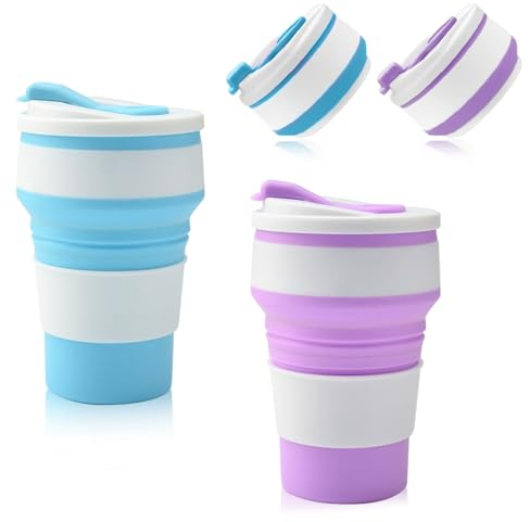 BNGXR Mug à café Portable,2 Pièces Tasse en Silicone Pliable, Plus Grande capacité 350 ML, réutilisables Coupe de Voyage légère,Tasse de poche étanche,pour la randonnée le vélo et le camping.