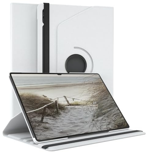 EAZY CASE - Tablet Hülle für Samsung Galaxy Tab S10 Ultra/Tab S9 Ultra Schutzhülle Smart Cover Tablet Case Rotationcase Aufstellen Klapphülle 360° drehbar mit Standfunktion Tasche Kunstleder Weiß