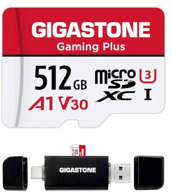 【Nur für Switch 1】 GIGASTONE 512GB Micro-SD-Karte mit USB Typ C Kartenleser, Gaming Plus, MicroSDXC Speicherkarte für Nintendo-Switch 1, bis zu 100 MB/s, UHS-I A1 U3 V30 C10 mit Kartenleser