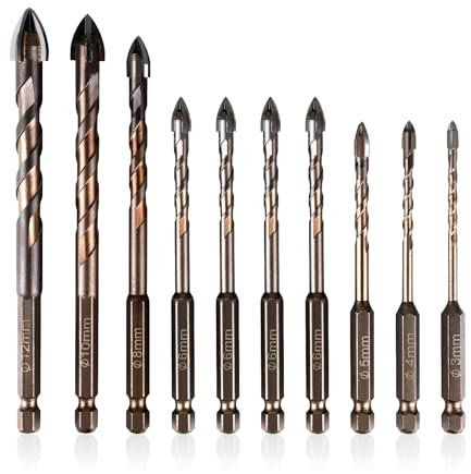 LALAGO Punte Trapano Universale, 10 Pezzi Ø 3-12 mm, Punta Trapano Vetro, Punte per Porcellanato, Punte Diamantate Gres, Universale per Ceramica Gres Vetro Piastrelle Granito Marmo (Oro)
