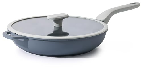 PRICUSIS Sartén de cerámica antiadherente con tapa, sartén antiadherente no tóxica, sartén para huevos saludables, sartén antiadherente para tortillas de chef, sin PTFE PFOA y PFAS, compatible con