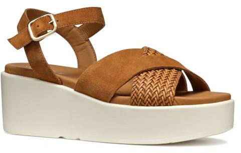 Geox D XAND 2.2S B - Sandalo con zeppa Donna, Cognac,