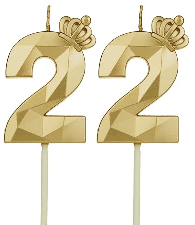 DTXLX Gold Krone Zahl 22 Geburtstagskerzen Kuchen Deko | Zahlen, mit, 3D, für, geburtstagsdeko, Kinder, Partys, Hochzeiten, Firmenfeiern, Jubiläen, #22
