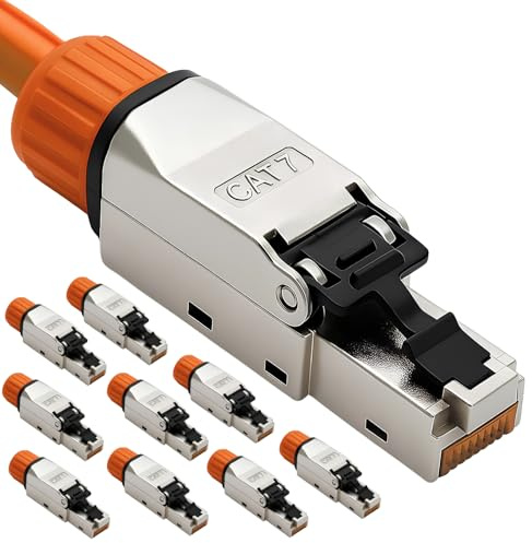10x CAT 7 RJ45 Stecker werkzeuglos Netzwerkstecker LAN Stecker STP 10 Gbit | Werkzeuglose Montage, RJ45 Netzwerkstecker für LAN Kabel & Verlegekabel, STP geschirmt, 10 Gbit, PoE+, vergoldete Kontakte