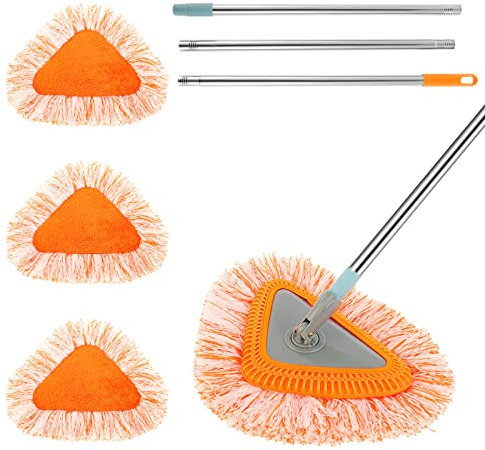 360° Drehbarer Mop Set Dreieck Teleskop Wischmopp mit 3 Moppköpfen & Abnehmbaren Stangen 150cm Mikrofaser Bodenwischer Mopp Dreieckiger Reinigungsmopp Reinigungswerkzeuge für Boden Decken Fenster