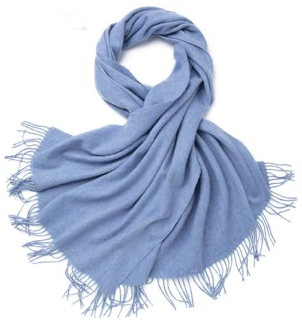 Bollrllr Langer Wollschal für Damen, einfarbig, Quaste, gestrickt, warm, für vier Jahreszeiten, lässig, leicht, Hellblau (Water Blue), One size