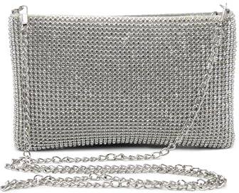 MICHELLE MOON - Elegante Damen-Clutch für Zeremonien, Partys und Events | Silberne Clutch mit Schultergurt, ideal für besondere Anlässe
