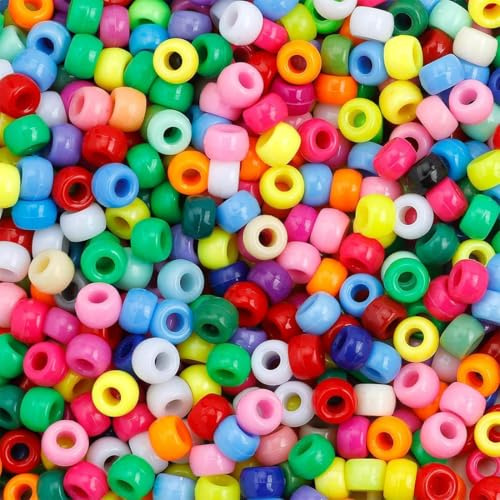 Pony Perlen, Perlen Zum Auffädeln, 600pcs 9mm Bunte Bastelperlen Perlen großes loch Lose Perlen, für Schmuckbasteln, Geburtstagsgeschenk für Mädchen, Kinder Armband Haarband Schmuck
