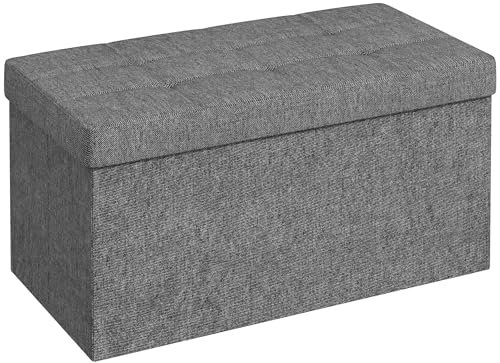 HOMCOM Panca Contenitore Pieghevole da 84L, Panca Fondoletto con Coperchio Imbottito e Rivestimento in Tessuto, 76x38x38cm, Grigio Scuro