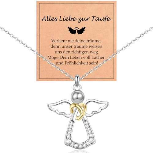 WOVEE Schutzengel Kette Engel Halskette Taufgeschenke für Mädchen Kinder Tochter Kommunion Konfirmation Taufe Geschenke Glücksbringer Wasserfest