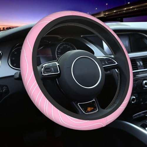 Mexpekil Pink White Line Lenkradbezüge Universal Auto Lenkradhülle Anti-Rutsch Lenkrad Schutzhülle Dekorative Autozubehör passend für die meisten Autos (38 cm/15 Zoll) 1 Stück