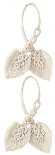 Tiardey Stück Vorhanghalter im Affen-Stil, Boho-Stil, Makramee-Raffhalter aus Baumwolle, beige, Blätter, Federn, Bohemian-Vorhanghalter für Schlafzimmer, Büro, Wohnzimmer, dekorative Vorhangbänder