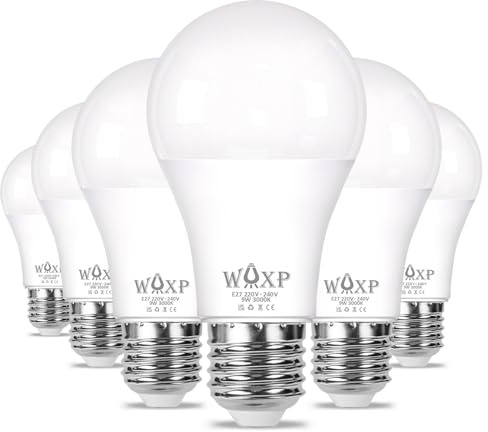 E27 Screw LED Light Bulb Warm White 60W Equivalent, 900 Lumen ES GLS LED Bulbs, 9W Large Screw in Light Bulb, 3000K, Flicker Free Non-dimmable, Pack of 6