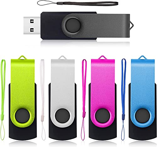 AreTop USB Stick 16GB 5 Stück, 360° drehbar USB 2.0, 5 Farben | USB 2.0 Plug-and-Play, kompatibel mit PC/Laptop/Tablet/Auto/TV/Spielekonsole, inklusive 5 Lanyards