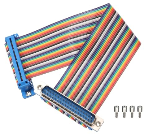sourcing map IDC Serial Cable Rainbow Wire Flat Ribbon Cable DB37 Male to DB37 Female 8 Inch Length 2.54mm Pitch Breadboard Jumper Wires for Electronic Projects