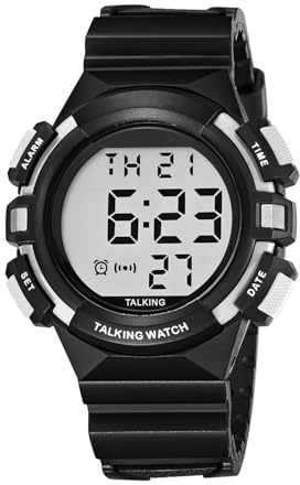 STAB HIGH TECH PARTS Montre Parlante Stalk 1 – Voix Claire – Date/Heure en français - Affichage Digital – Alarme programmable - Bouton Simple - Bracelet Confortable – Idéale Seniors et Malvoyants