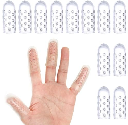 AFCJLTO 10pz Protector de Dedos, Manga de Dedos, protectores de dedos de gel con orificios de aireación, protectores de dedos para puntas de los dedos, protectores de dedos transpirables, Transparente