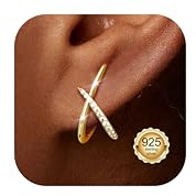 Diamday Ohrstecker Silber 925 Gold Silber Ohrringe Damen CZ Kleine Ohrstecker X form Hypoallergen Minimalistisch Ohrringe Schmuck Geschenke