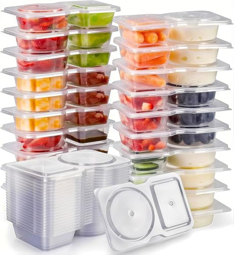 Lacusmall Snack Pack Containers 30 Pieces Reusable, Dual-Compartment Snack Pots with Lids, Thickened & Compact Sauces and Dip Container for Lunch Box, Travel, and Outdoor Parties