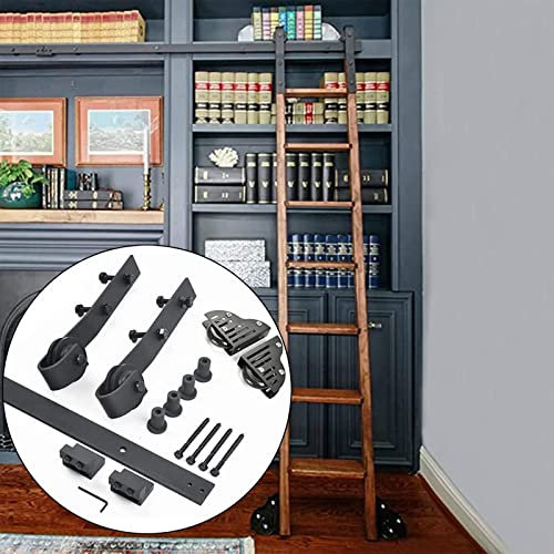 Kit hardware per scala da biblioteca, sistema mobile a scala scorrevole con rulli per pavimento per casa e ufficio (binari da 300 cm, scala non inclusa)