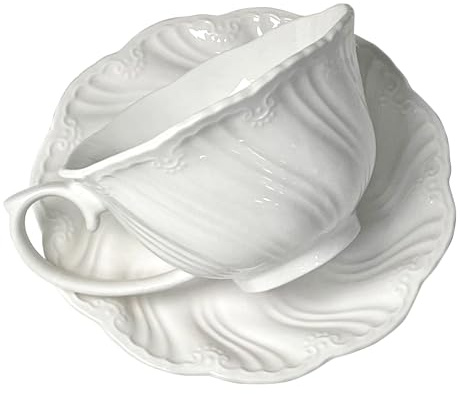 S-MAN Porcelain Tea Cups and Saucers, 8.4oz Vintage Pattern Coffee Mug Set and Plate Ceramic Tea Cup