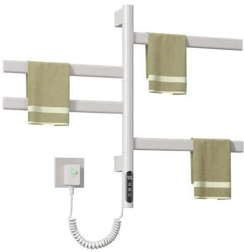 DOKKOME Rotazione di 180° per Il Bagno, scaldasalviette Elettrico, termosifone Elettrico, termosifone da Bagno, 220 V, 71 W, con Timer e termostato, 30 – 70 ℃, Bianco