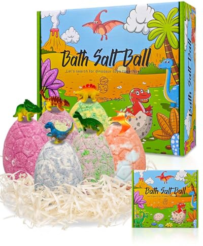 Badebomben für Kinder mit Überraschung, 110g eiförmige Badekugel mit Dinosaurier-Spielfiguren, 6 verschiedene Düfte Set, ideales Geburtstagsgeschenk und Festtagsgeschenk für Jungen und Mädchen