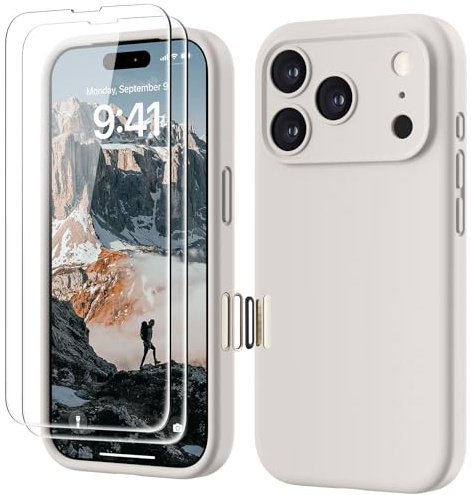 GOODVISH 3 en 1 Funda para Silicona iPhone 17 Pro 6.3, Gris Marmol | con 2 Protectores de Pantalla, con Botón Control de Cámara, Protección de 360°, Antichoque, Antiarañazos, Agarre Cómodo