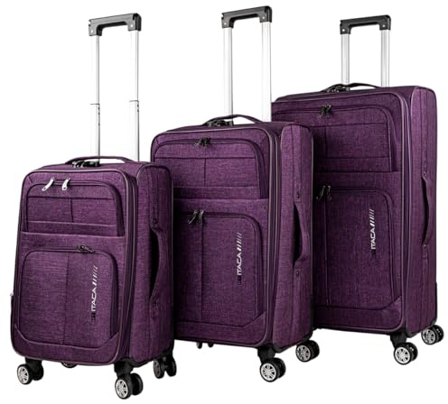 ITACA - Kofferset Weichschale, Koffer Set 3 Teilig, Reisekoffer Set Mit Handgepäck, Weichschalenkoffer Mit 4 Rollen Für Reisen. Zahlenschloss, Violet